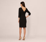 Three Quarter Sleeve Crepe Midi Dress With Rolled Neck In Black 5