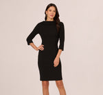 Three Quarter Sleeve Crepe Midi Dress With Rolled Neck In Black 2