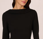 Three Quarter Sleeve Crepe Midi Dress With Rolled Neck In Black 3