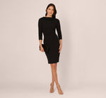 Three Quarter Sleeve Crepe Midi Dress With Rolled Neck In Black 1