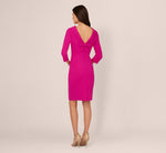 Three Quarter Sleeve Crepe Midi Dress With Rolled Neck In Pink Flambe 5