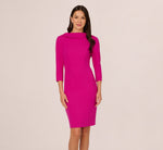 Three Quarter Sleeve Crepe Midi Dress With Rolled Neck In Pink Flambe 2
