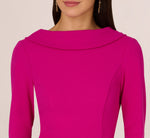 Three Quarter Sleeve Crepe Midi Dress With Rolled Neck In Pink Flambe 3