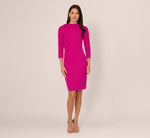 Three Quarter Sleeve Crepe Midi Dress With Rolled Neck In Pink Flambe 7