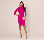 Three Quarter Sleeve Crepe Midi Dress With Rolled Neck In Pink Flambe 1