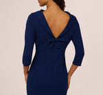 Three Quarter Sleeve Crepe Midi Dress With Rolled Neck In Navy Sateen 4