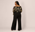 Plus Size Lace And Crepe Jumpsuit In Black Gold 5