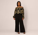 Plus Size Lace And Crepe Jumpsuit In Black Gold 2