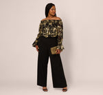 Plus Size Lace And Crepe Jumpsuit In Black Gold 1