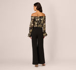 Lace And Crepe Jumpsuit In Black Gold 6