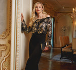 Lace And Crepe Jumpsuit In Black Gold 1