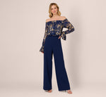 Lace And Crepe Jumpsuit In Navy Gold 2