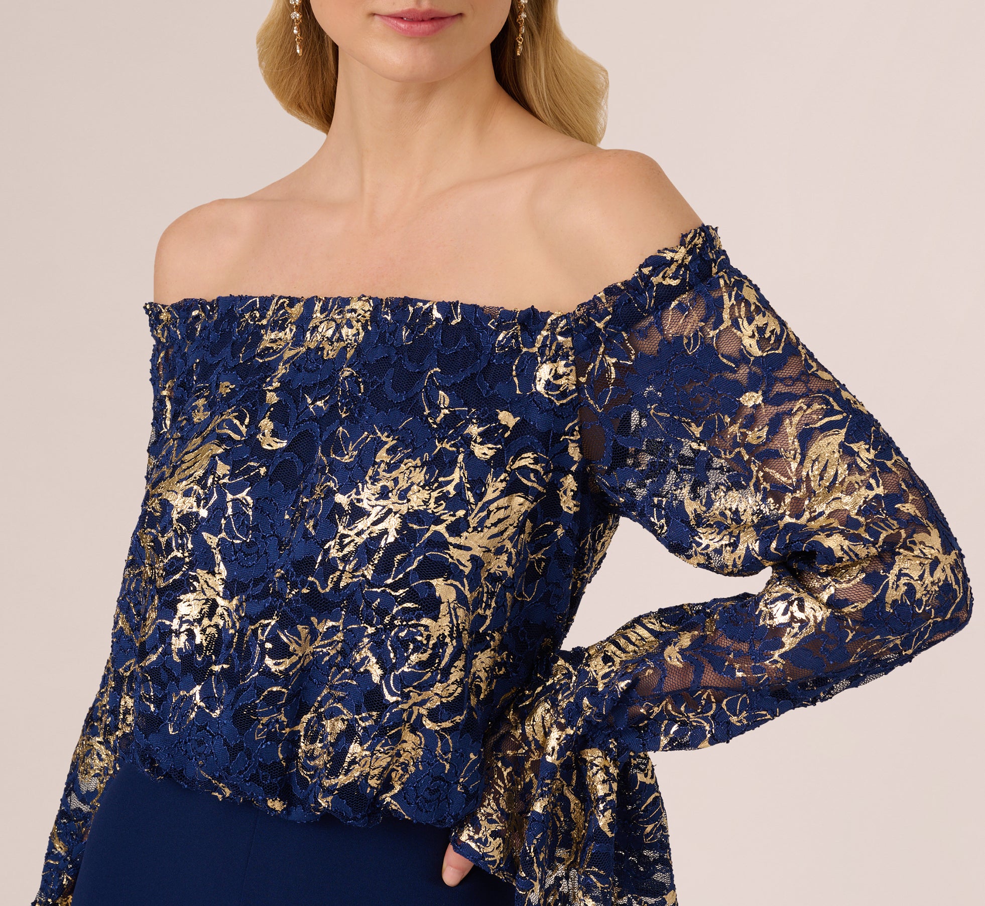 Navy Lace And Crepe Jumpsuit - Adrianna Papell