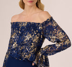 Lace And Crepe Jumpsuit In Navy Gold 3