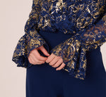 Lace And Crepe Jumpsuit In Navy Gold 4