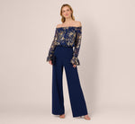 Lace And Crepe Jumpsuit In Navy Gold 1