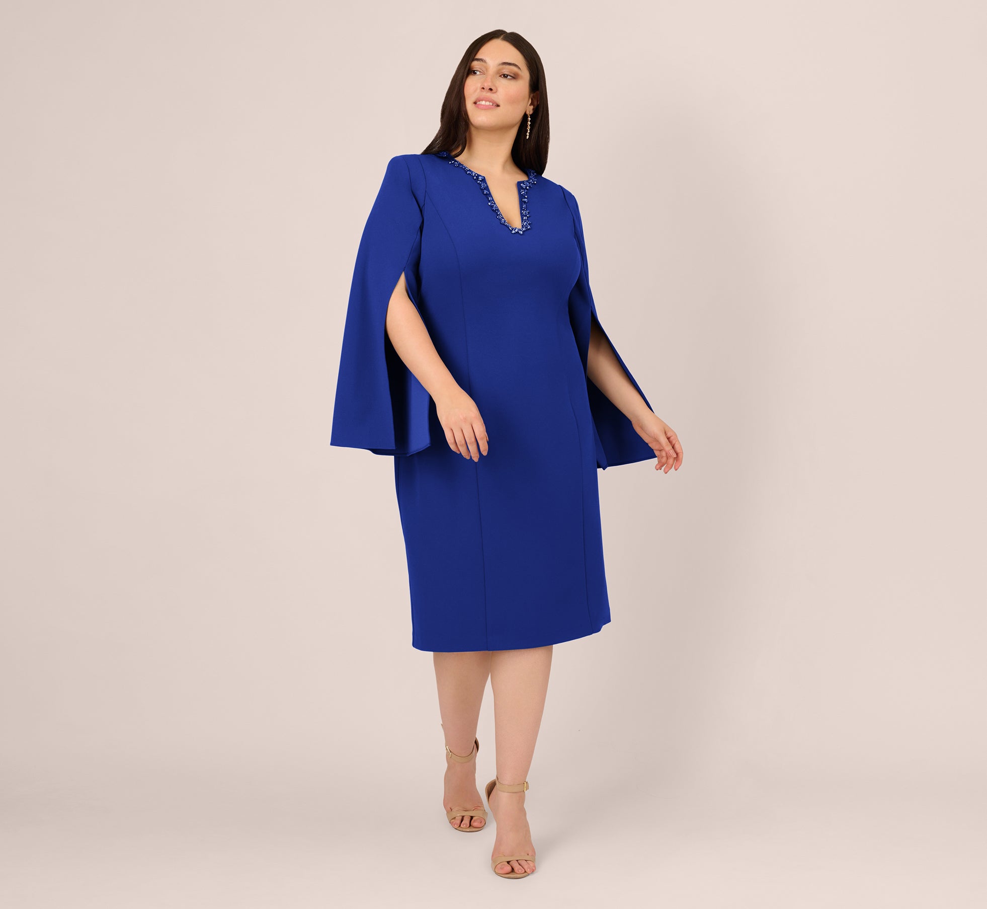 Adrianna Papell Plus Size Beaded Split-Sleeve Dress - Royal Sapphire