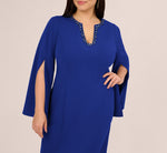 Plus Size Knit Crepe Jewel Short Dress In Royal Sapphire 3