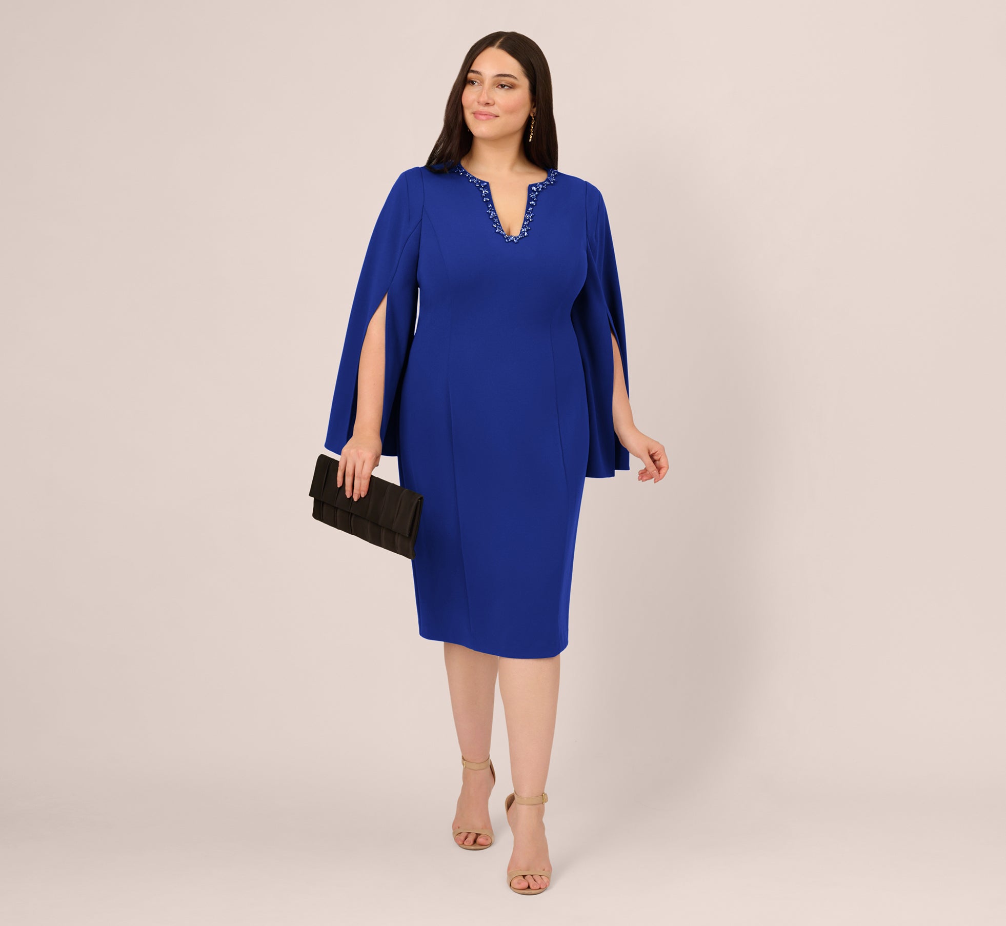 Plus Size Knit Crepe Jewel Short Dress In Royal Sapphire 1