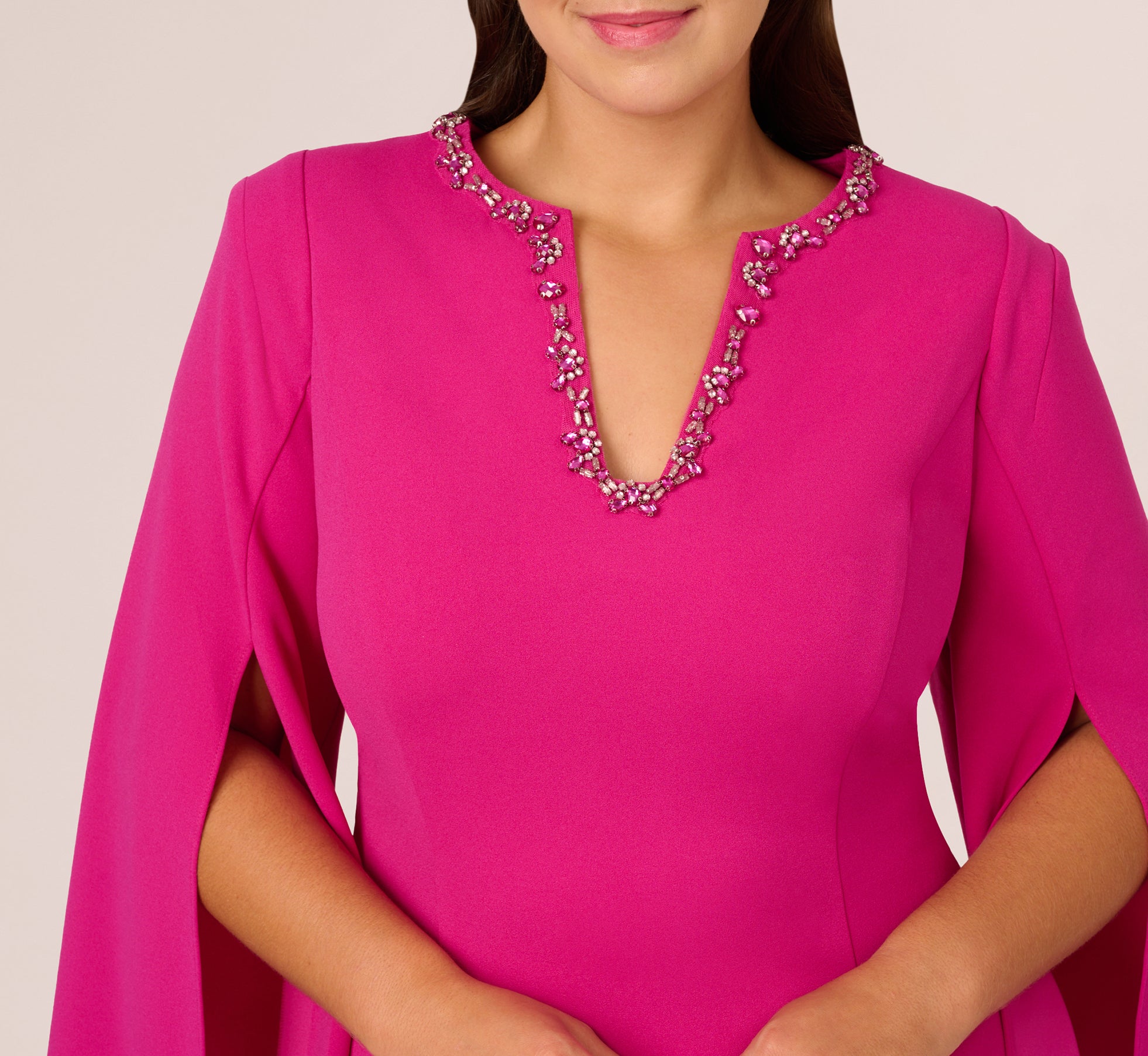 Pink Plus Size Knit Crepe Jewel Short Dress - Adrianna Papell Pink Plus Size Knit Crepe Jewel Short Dress - Adrianna Papell