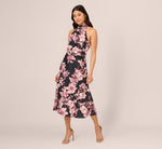 Floral Print Halter Midi Dress With Mock Neckline In Black Multi 2
