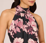 Floral Print Halter Midi Dress With Mock Neckline In Black Multi 3