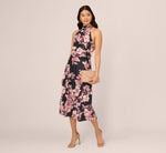 Floral Print Halter Midi Dress With Mock Neckline In Black Multi 1