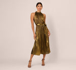 Halter Pleated Metallic Dress In Gold 3