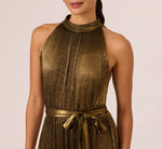 Halter Pleated Metallic Dress In Gold 4
