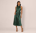 Halter Pleated Metallic Dress In Green Black 3