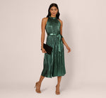 Halter Pleated Metallic Dress In Green Black 2
