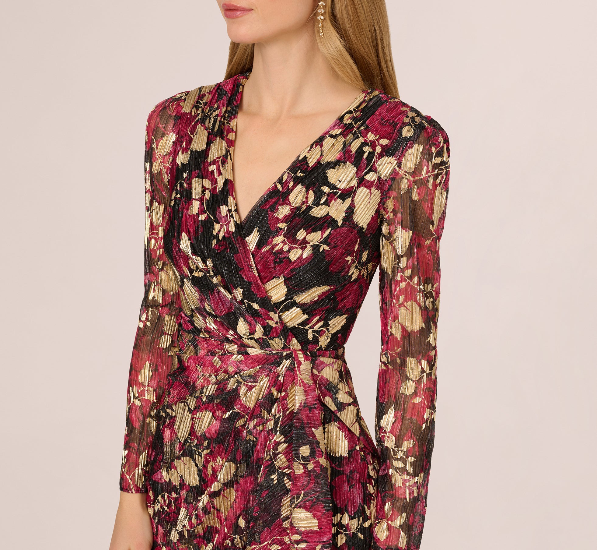 Pink Crinkle Foil Wrap Dress - Adrianna Papell Pink Crinkle Foil Wrap Dress - Adrianna Papell