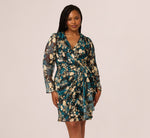 Plus Size Crinkle Foil Wrap Dress In Teal Sapphire Gold 2