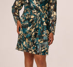Plus Size Crinkle Foil Wrap Dress In Teal Sapphire Gold 4