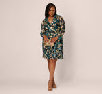 Plus Size Crinkle Foil Wrap Dress In Teal Sapphire Gold 1