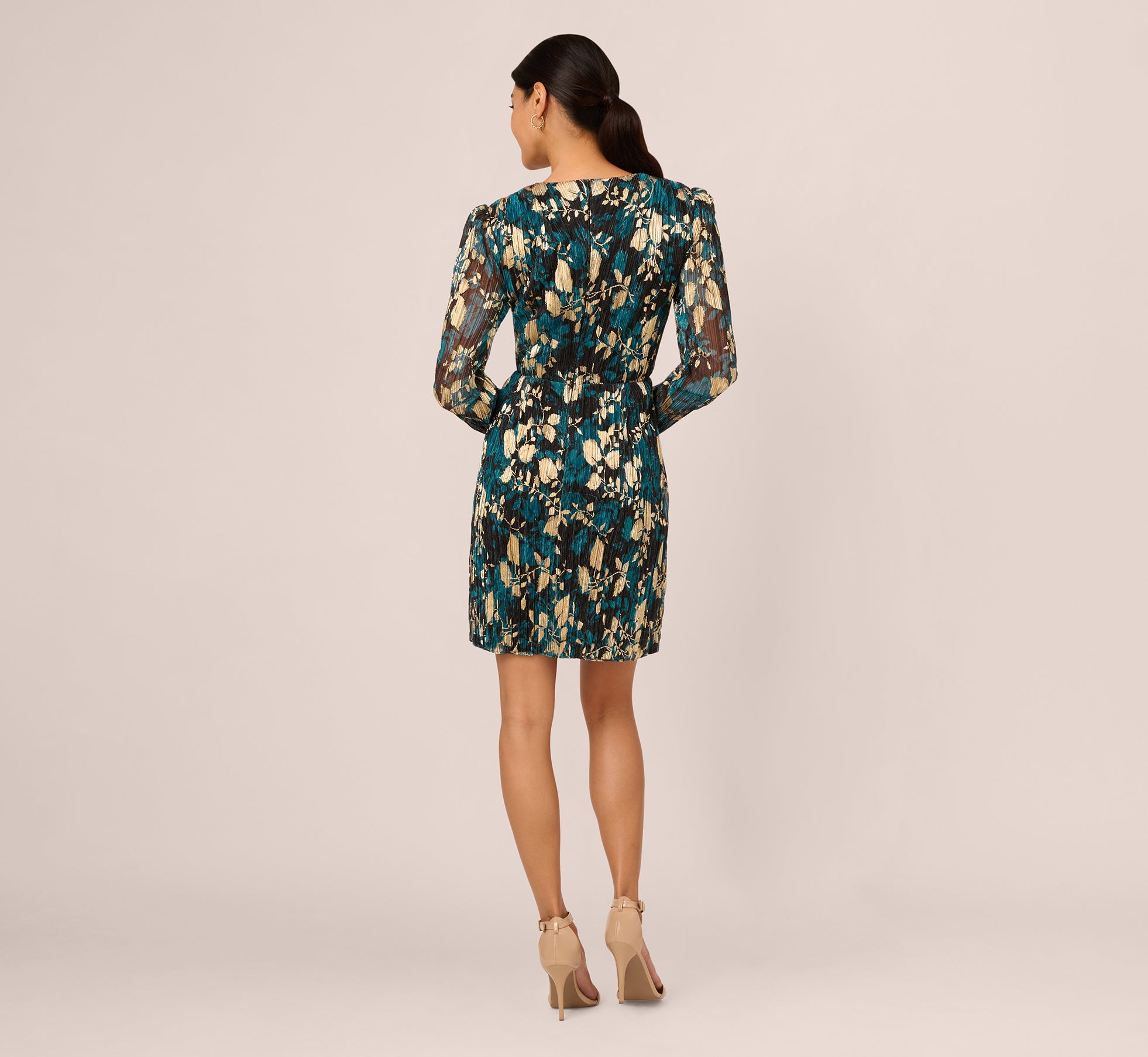 Crinkle Foil Wrap Dress In Teal Sapphire Gold Crinkle Foil Wrap Dress In Teal Sapphire Gold