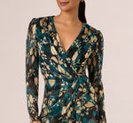 Crinkle Foil Wrap Dress In Teal Sapphire Gold 4