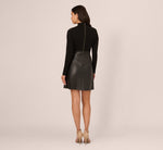 Long Sleeve Ponte Knit Dress With Faux Leather Skirt In Black 5