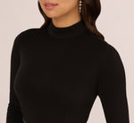 Long Sleeve Ponte Knit Dress With Faux Leather Skirt In Black 3