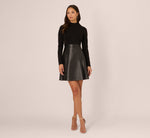 Long Sleeve Ponte Knit Dress With Faux Leather Skirt In Black 7