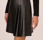 Long Sleeve Ponte Knit Dress With Faux Leather Skirt In Black 4