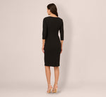Three Quarter Sleeve Pleated Midi Dress With Tie Waist In Black 5