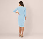 Three Quarter Sleeve Pleated Midi Dress With Tie Waist In Blue Mist 5