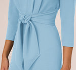 Three Quarter Sleeve Pleated Midi Dress With Tie Waist In Blue Mist 3