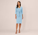 Three Quarter Sleeve Pleated Midi Dress With Tie Waist In Blue Mist 7