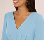Three Quarter Sleeve Pleated Midi Dress With Tie Waist In Blue Mist 4