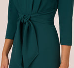Three Quarter Sleeve Pleated Midi Dress With Tie Waist In Hunter 3