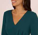 Three Quarter Sleeve Pleated Midi Dress With Tie Waist In Hunter 4
