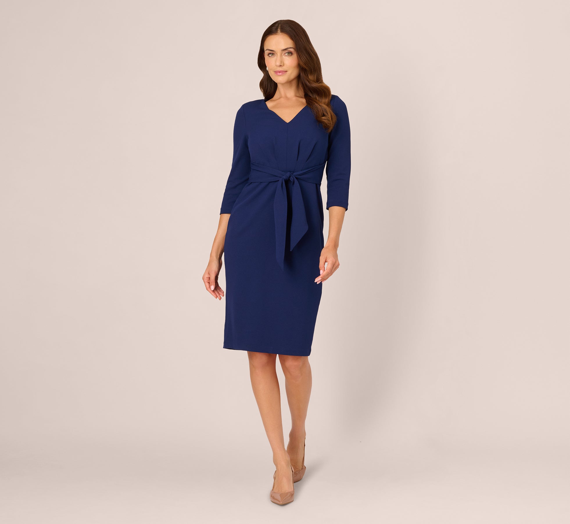 Adrianna Papell Crepe Tie Waist Sheath Dress