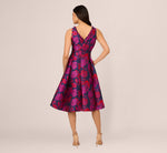 Sleeveless Floral Jacquard Midi Dress With High Low Skirt In Navy Multi 6